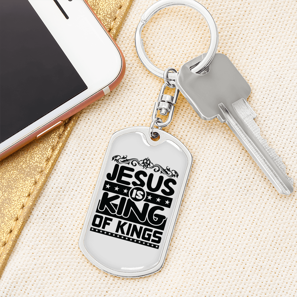Jesus Is King Keychain Stainless Steel or 18k Gold Dog Tag Keyring-Express Your Love Gifts
