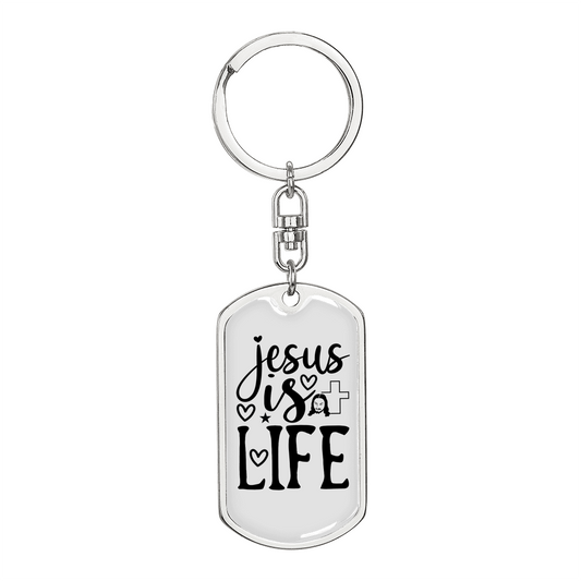 Jesus Is Life Christian Keychain Stainless Steel or 18k Gold Dog Tag Keyring-Express Your Love Gifts
