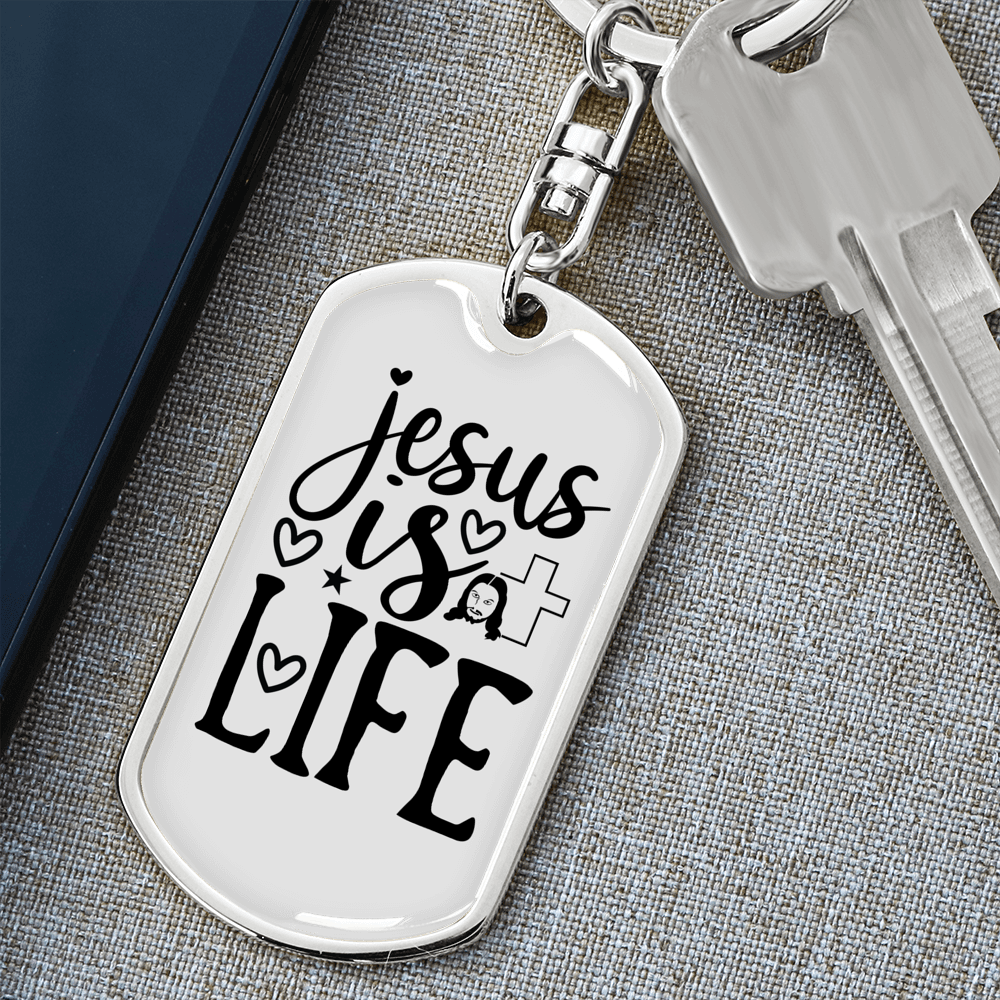 Jesus Is Life Christian Keychain Stainless Steel or 18k Gold Dog Tag Keyring-Express Your Love Gifts