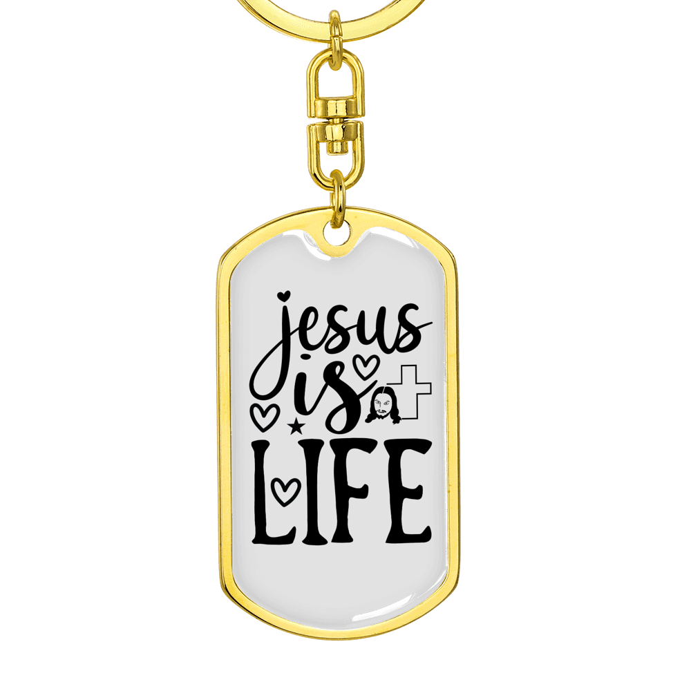 Jesus Is Life Christian Keychain Stainless Steel or 18k Gold Dog Tag Keyring-Express Your Love Gifts