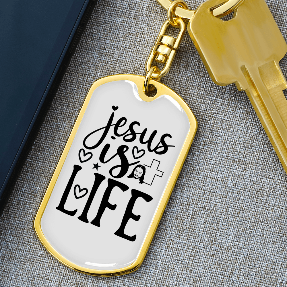 Jesus Is Life Christian Keychain Stainless Steel or 18k Gold Dog Tag Keyring-Express Your Love Gifts