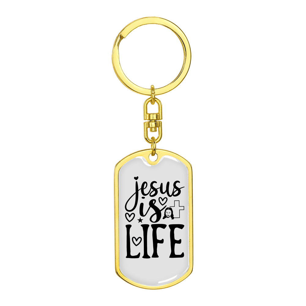 Jesus Is Life Christian Stainless Steel or 18k Gold Premium Swivel Dog Tag Keychain