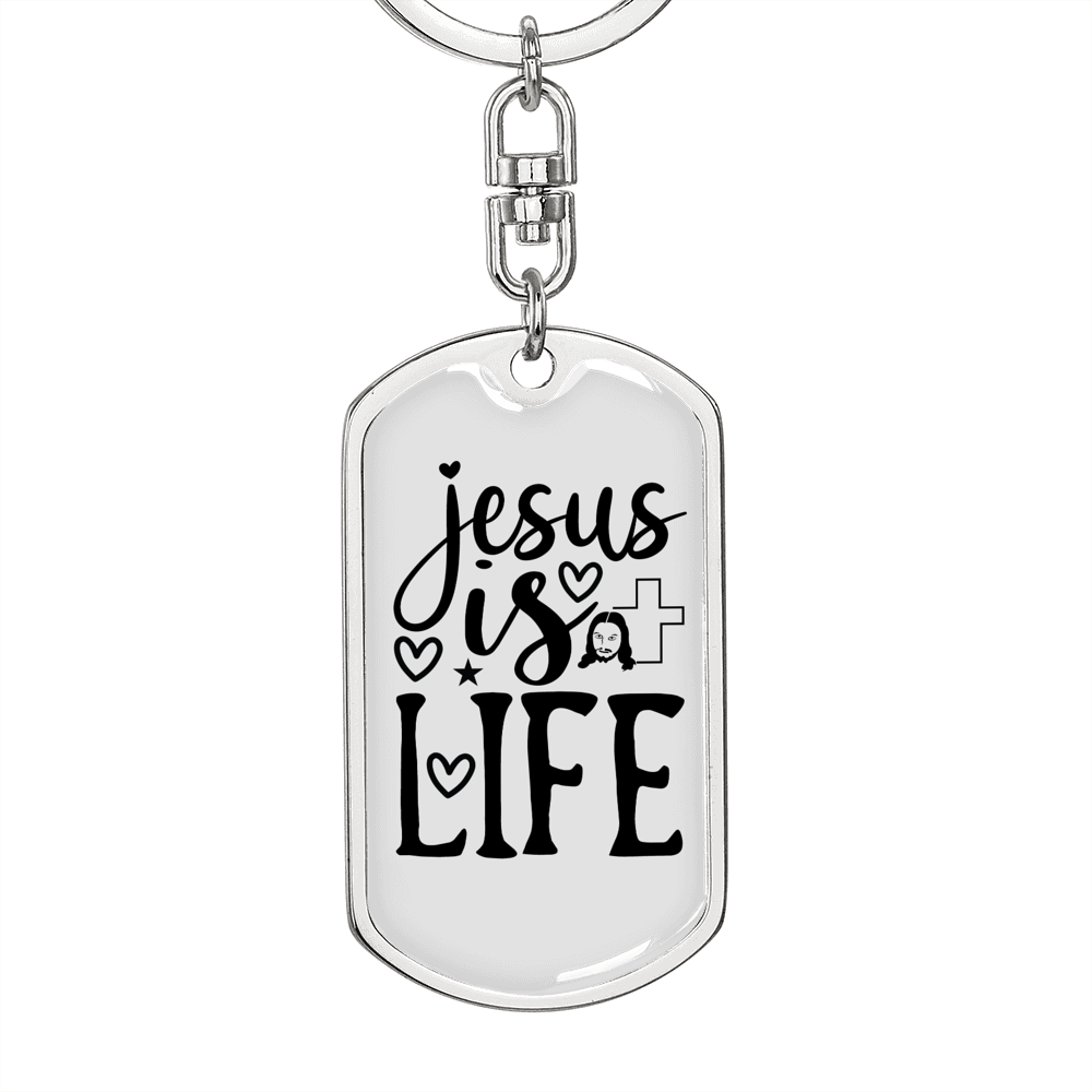 Jesus Is Life Christian Keychain Stainless Steel or 18k Gold Dog Tag Keyring-Express Your Love Gifts