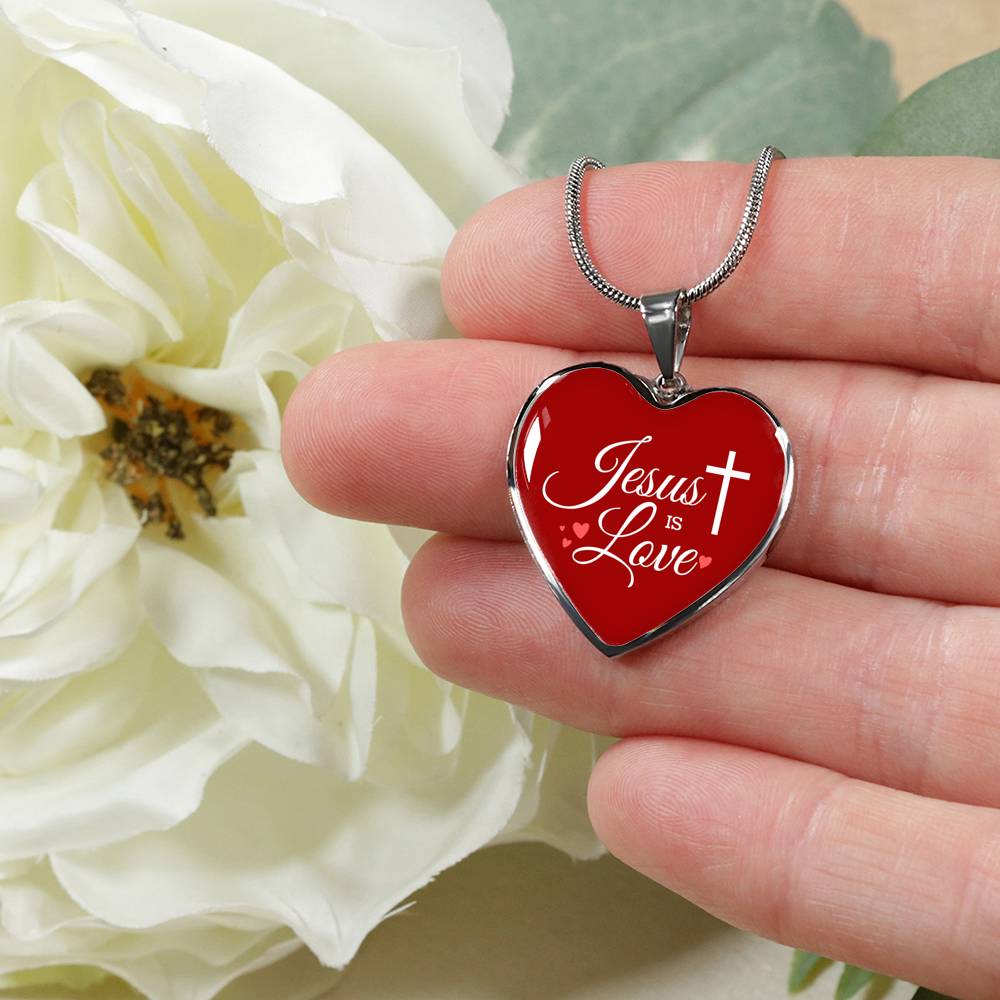 Jesus Is Love Necklace Stainless Steel or 18k Gold Heart Pendant 18-22"-Express Your Love Gifts