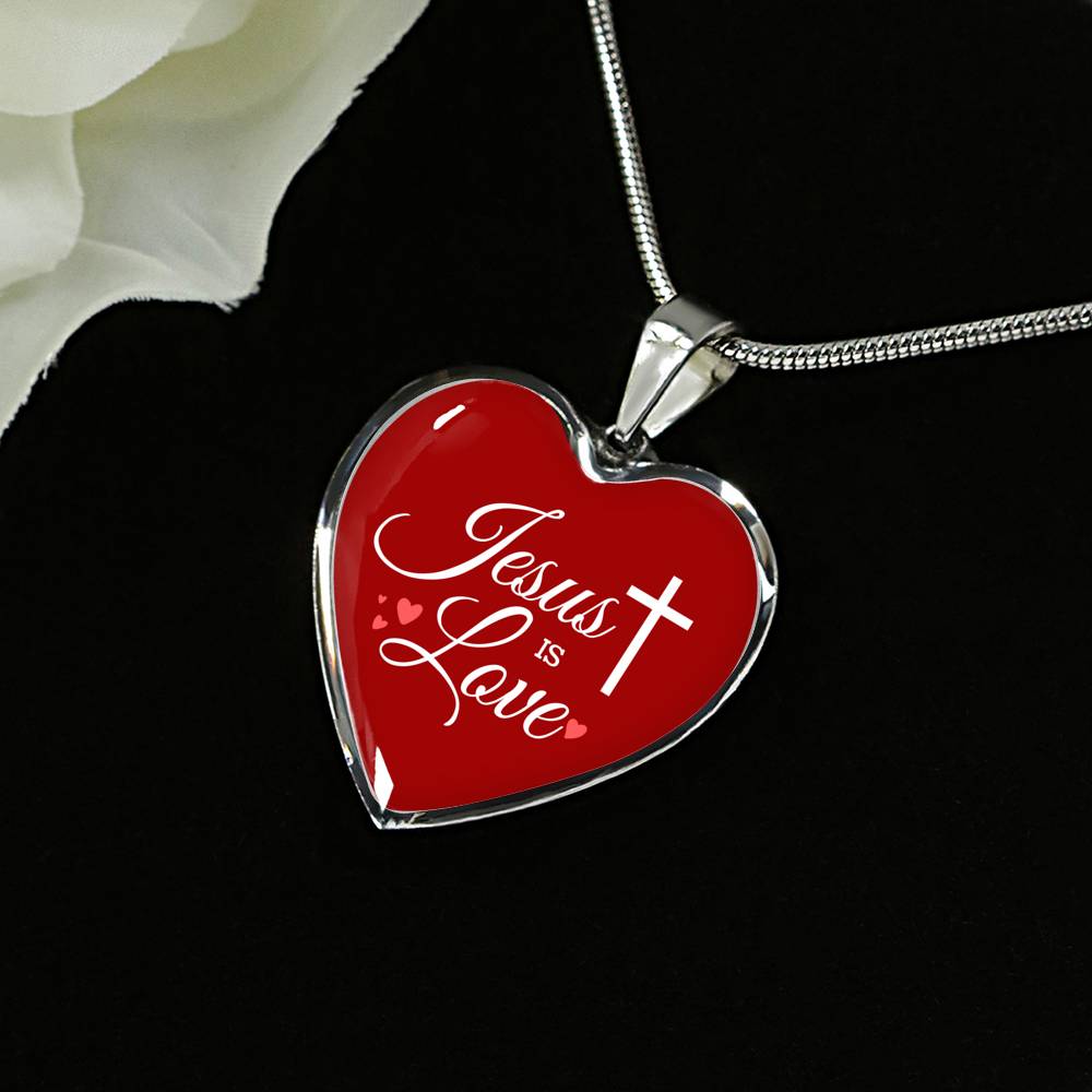Jesus Is Love Necklace Stainless Steel or 18k Gold Heart Pendant 18-22"-Express Your Love Gifts