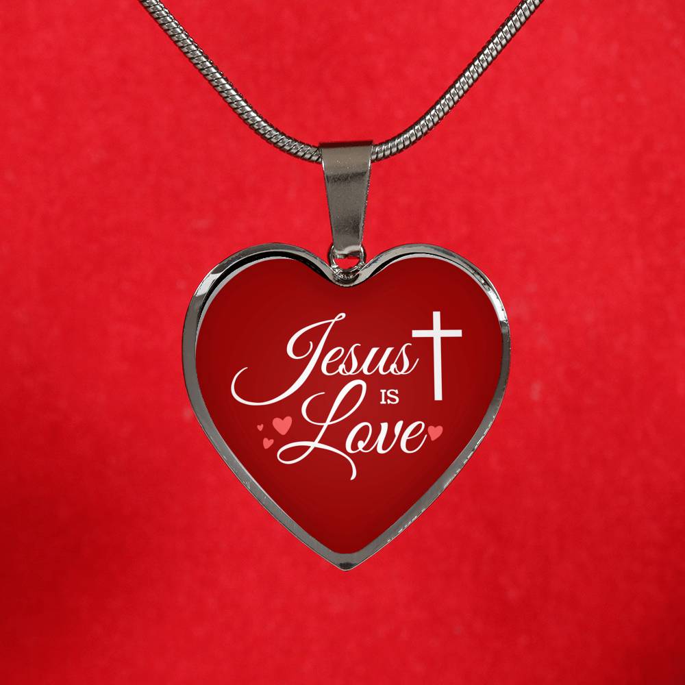 Jesus Is Love Necklace Stainless Steel or 18k Gold Heart Pendant 18-22"-Express Your Love Gifts