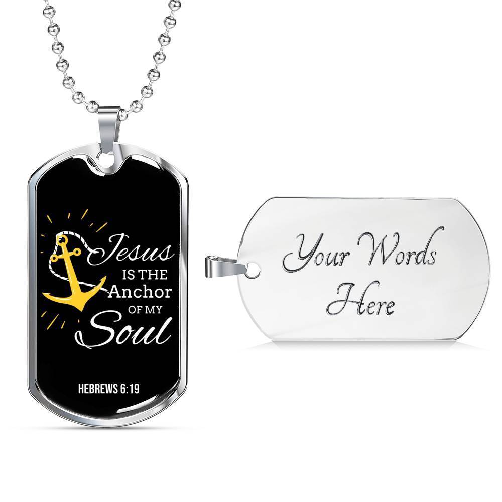 Jesus Is My Anchor Bible Verse Necklace Stainless Steel or 18k Gold Dog Tag 24" Chain-Express Your Love Gifts