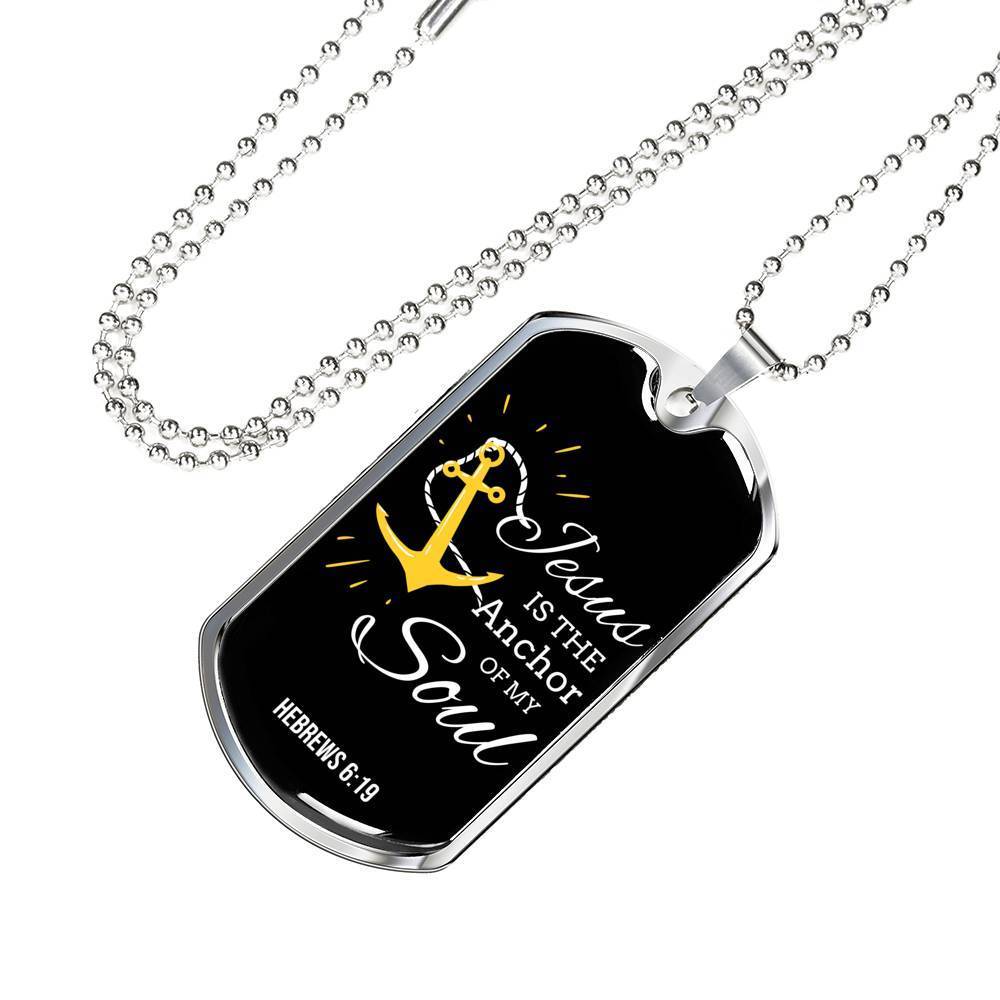Jesus Is My Anchor Bible Verse Necklace Stainless Steel or 18k Gold Dog Tag 24" Chain-Express Your Love Gifts