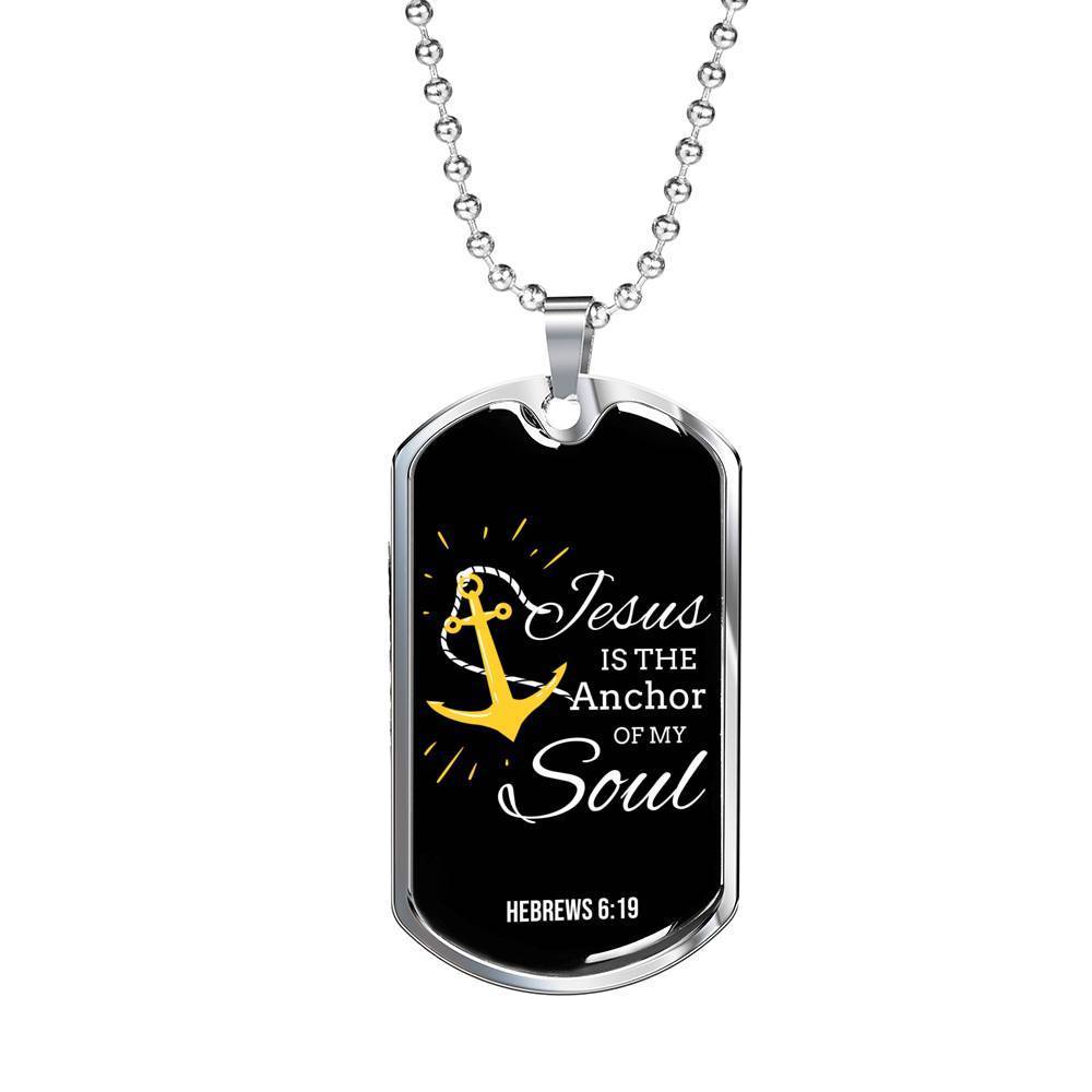 Jesus Is My Anchor Bible Verse Necklace Stainless Steel or 18k Gold Dog Tag 24" Chain-Express Your Love Gifts