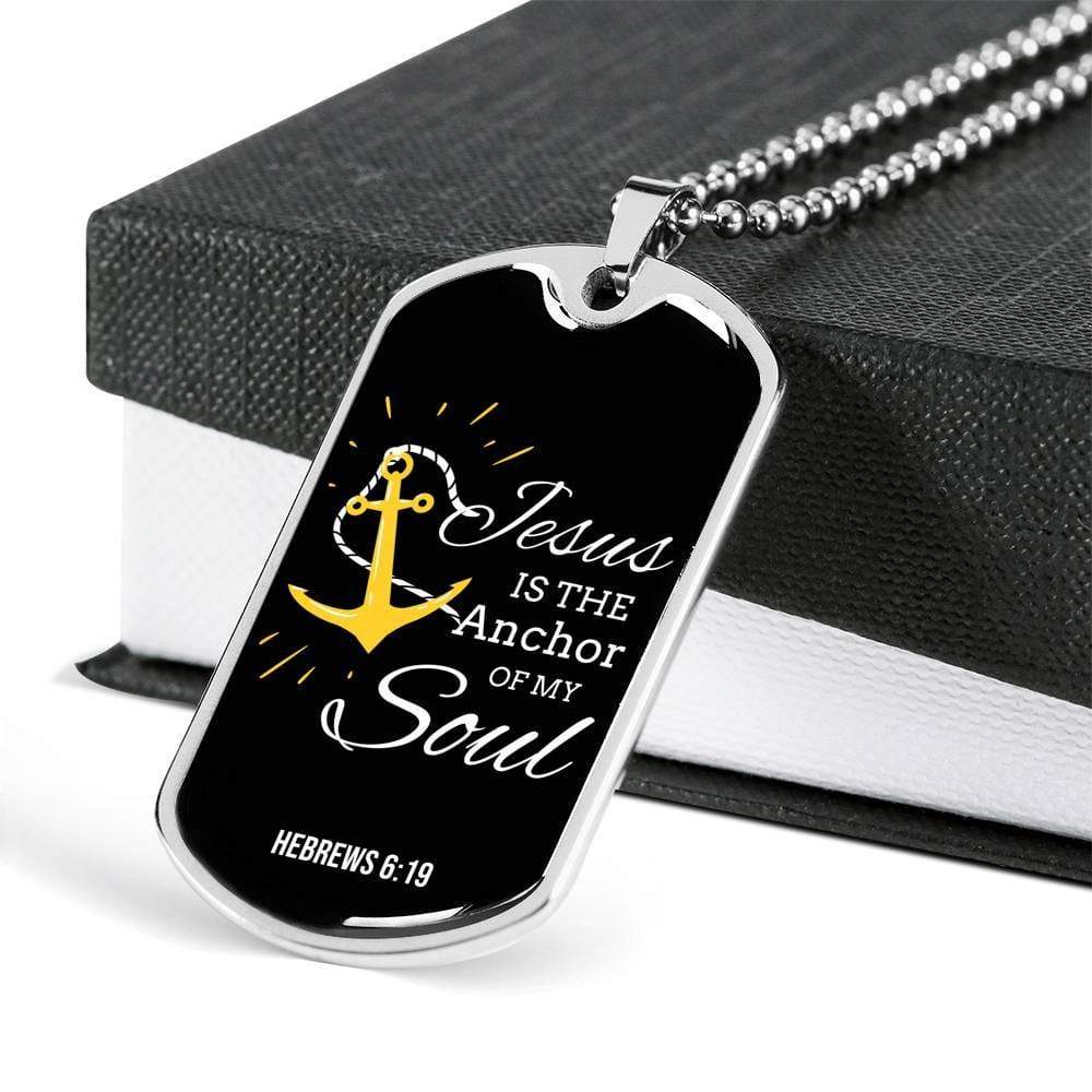 Jesus Is My Anchor Bible Verse Necklace Stainless Steel or 18k Gold Dog Tag 24" Chain-Express Your Love Gifts