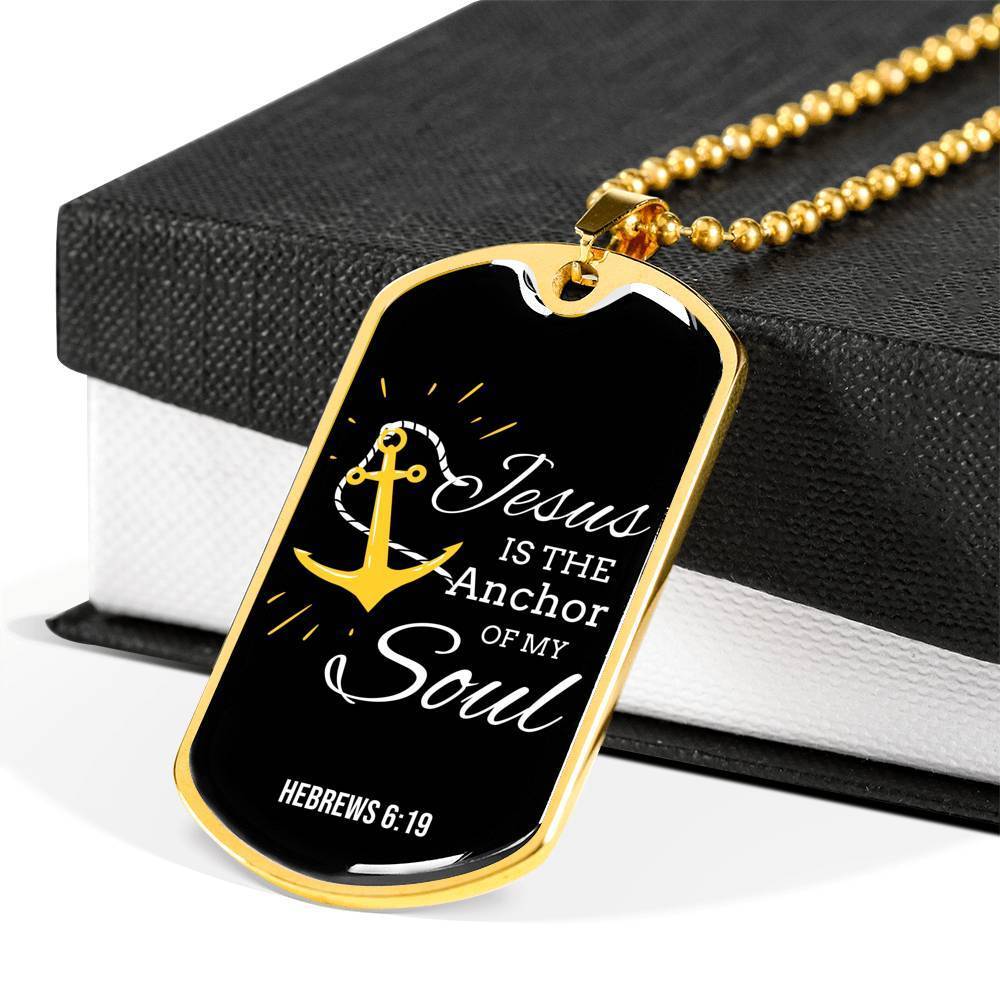 Jesus Is My Anchor Bible Verse Necklace Stainless Steel or 18k Gold Dog Tag 24" Chain-Express Your Love Gifts