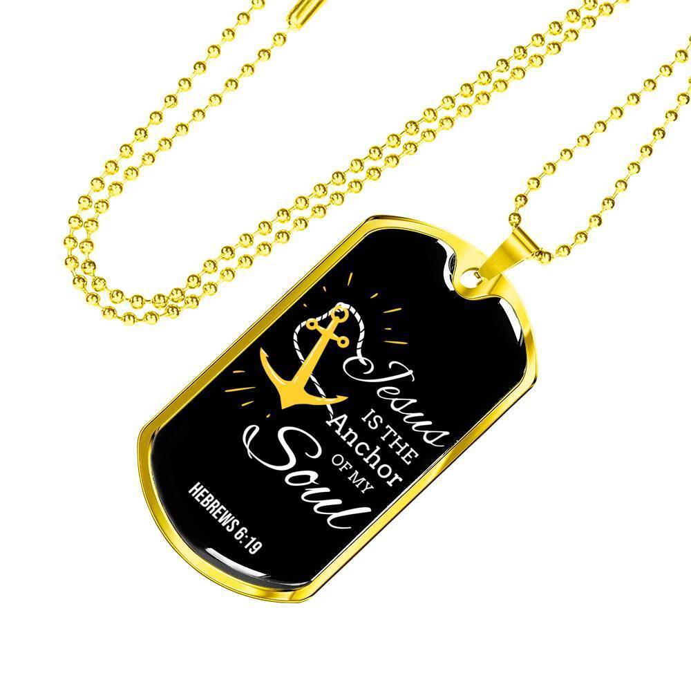 Jesus Is My Anchor Bible Verse Necklace Stainless Steel or 18k Gold Dog Tag 24" Chain-Express Your Love Gifts