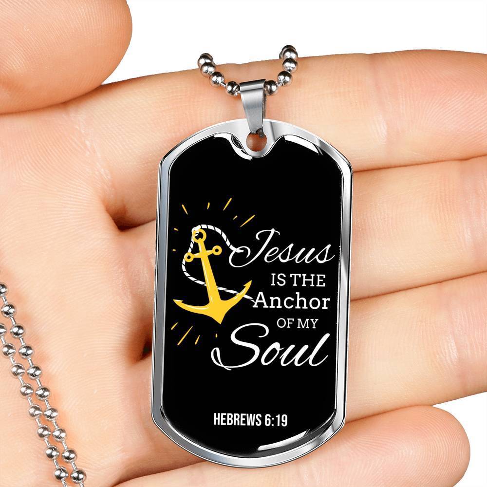 Jesus Is My Anchor Bible Verse Necklace Stainless Steel or 18k Gold Dog Tag 24" Chain-Express Your Love Gifts