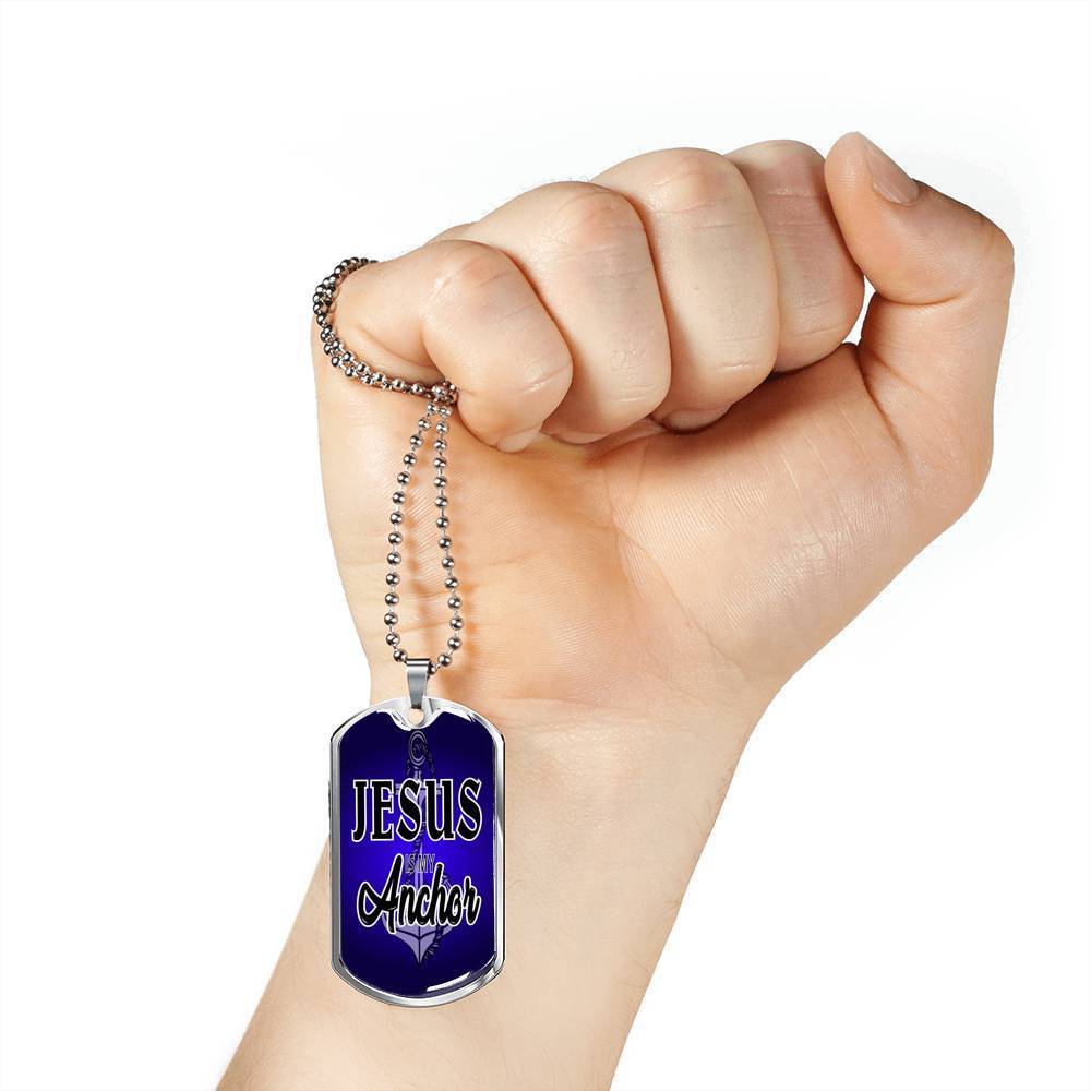 Jesus Is My Anchor Necklace Stainless Steel or 18k Gold Dog Tag 24" Chain - Express Your Love Gifts
