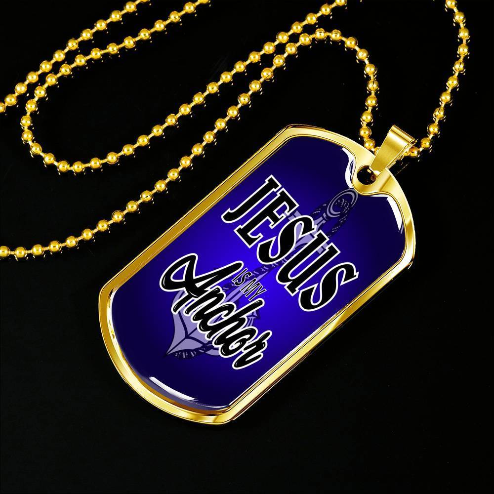 Jesus Is My Anchor Necklace Stainless Steel or 18k Gold Dog Tag 24" Chain - Express Your Love Gifts