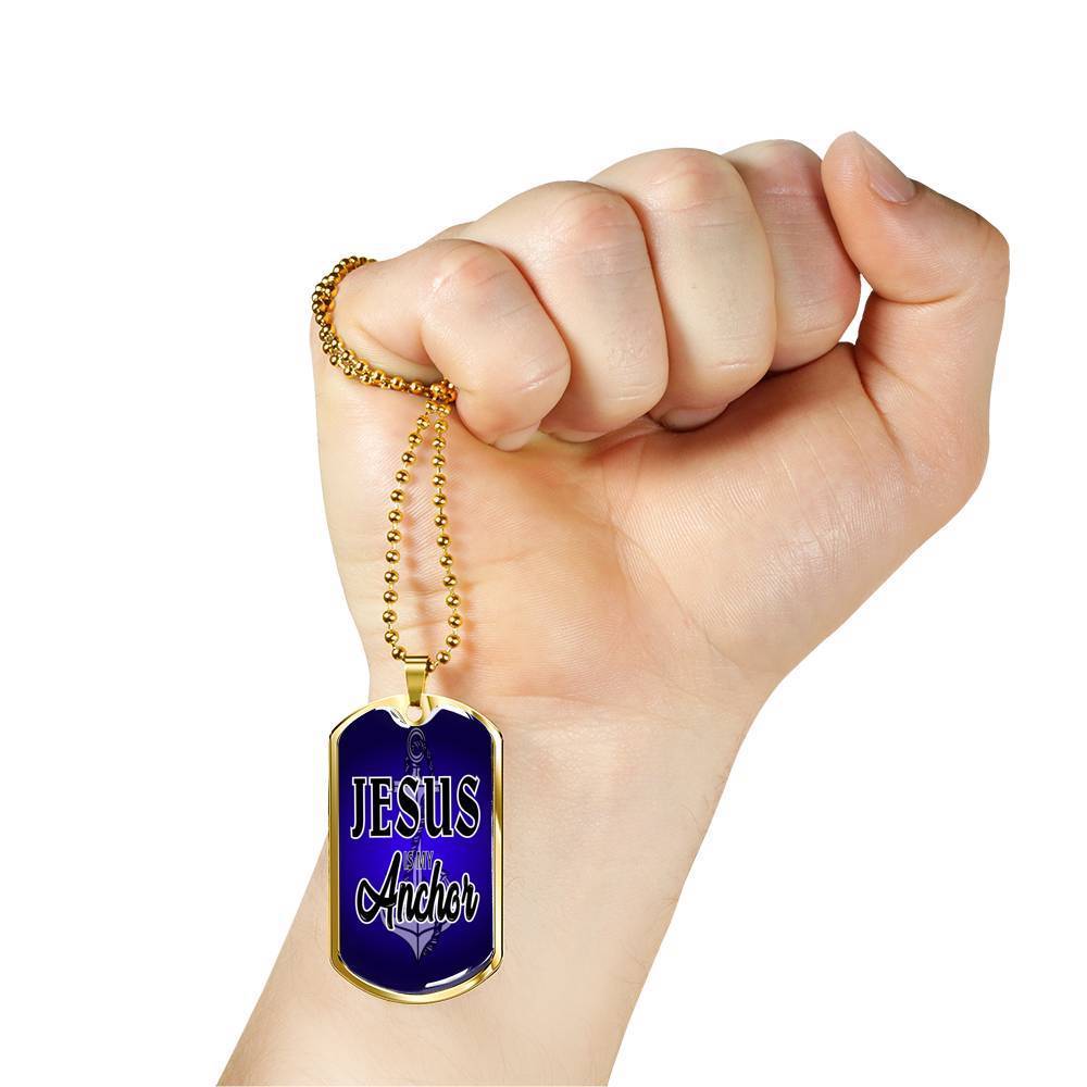 Jesus Is My Anchor Necklace Stainless Steel or 18k Gold Dog Tag 24" Chain - Express Your Love Gifts