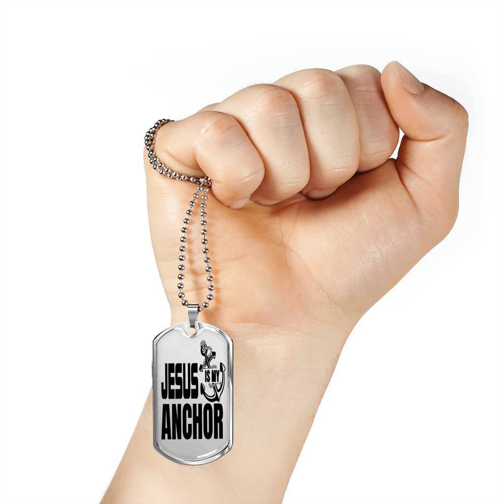 Jesus Is My Anchor Necklace Stainless Steel or 18k Gold Dog Tag 24" Chain - Express Your Love Gifts