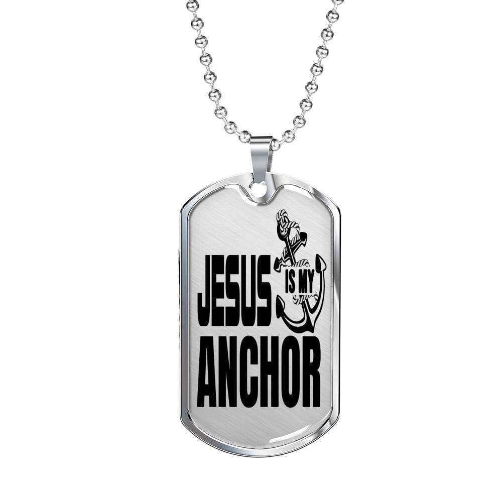 Jesus Is My Anchor Plain Necklace Stainless Steel or 18k Gold Dog Tag 24" Chain