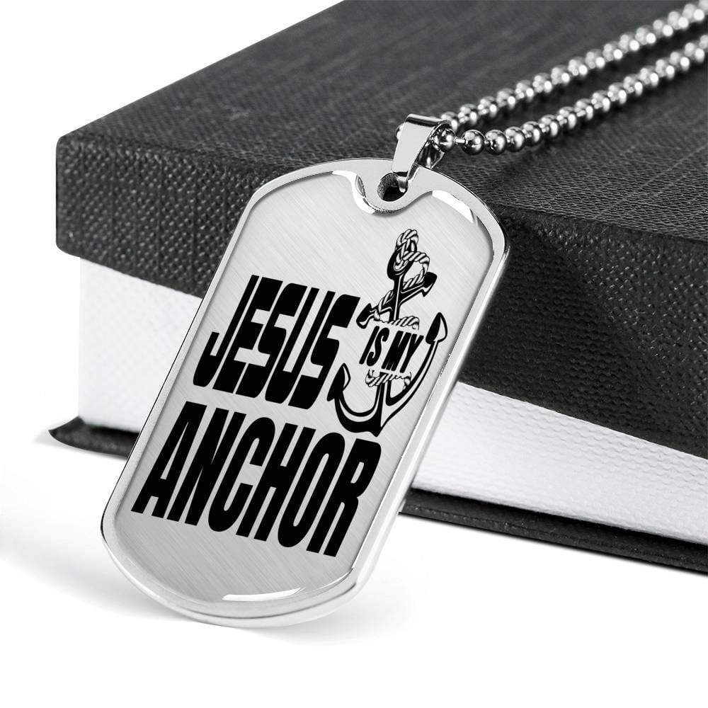 Jesus Is My Anchor Necklace Stainless Steel or 18k Gold Dog Tag 24" Chain - Express Your Love Gifts