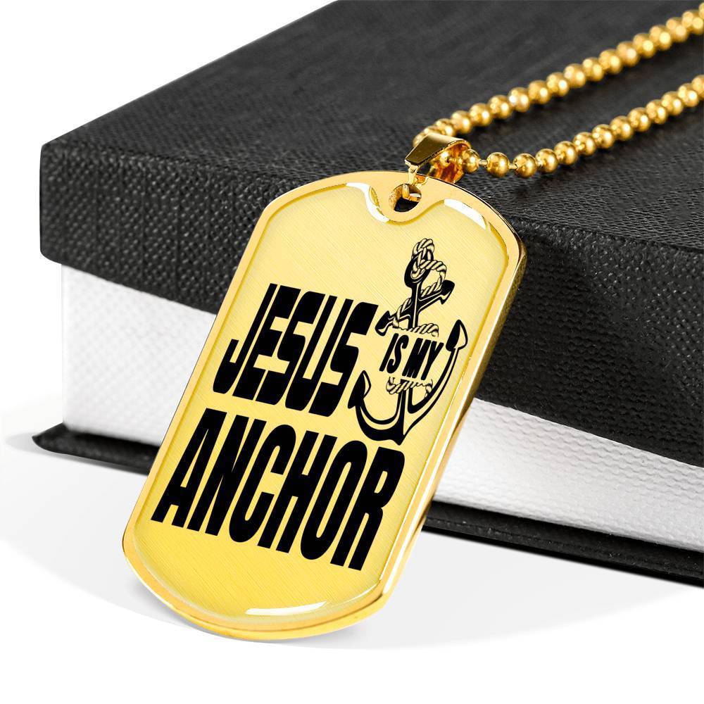Jesus Is My Anchor Necklace Stainless Steel or 18k Gold Dog Tag 24" Chain - Express Your Love Gifts