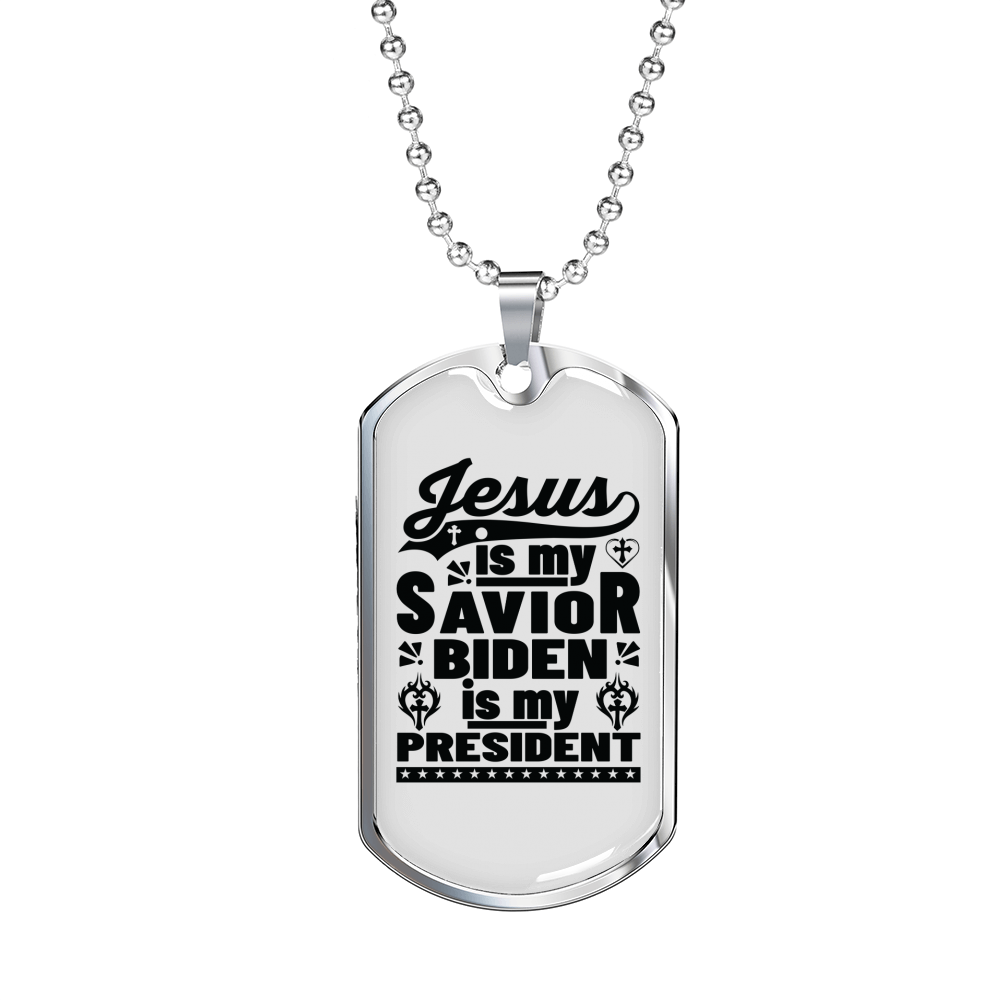 Jesus Is My Savior Christian Necklace Stainless Steel or 18k Gold Dog Tag 24" Chain-Express Your Love Gifts