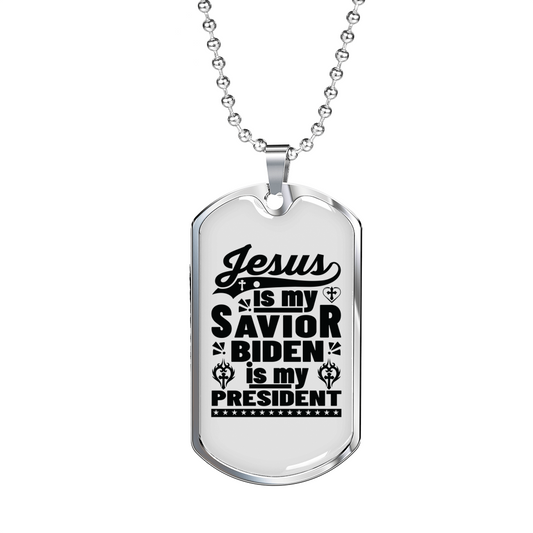 Jesus Is My Savior Christian Necklace Stainless Steel or 18k Gold Dog Tag 24" Chain-Express Your Love Gifts