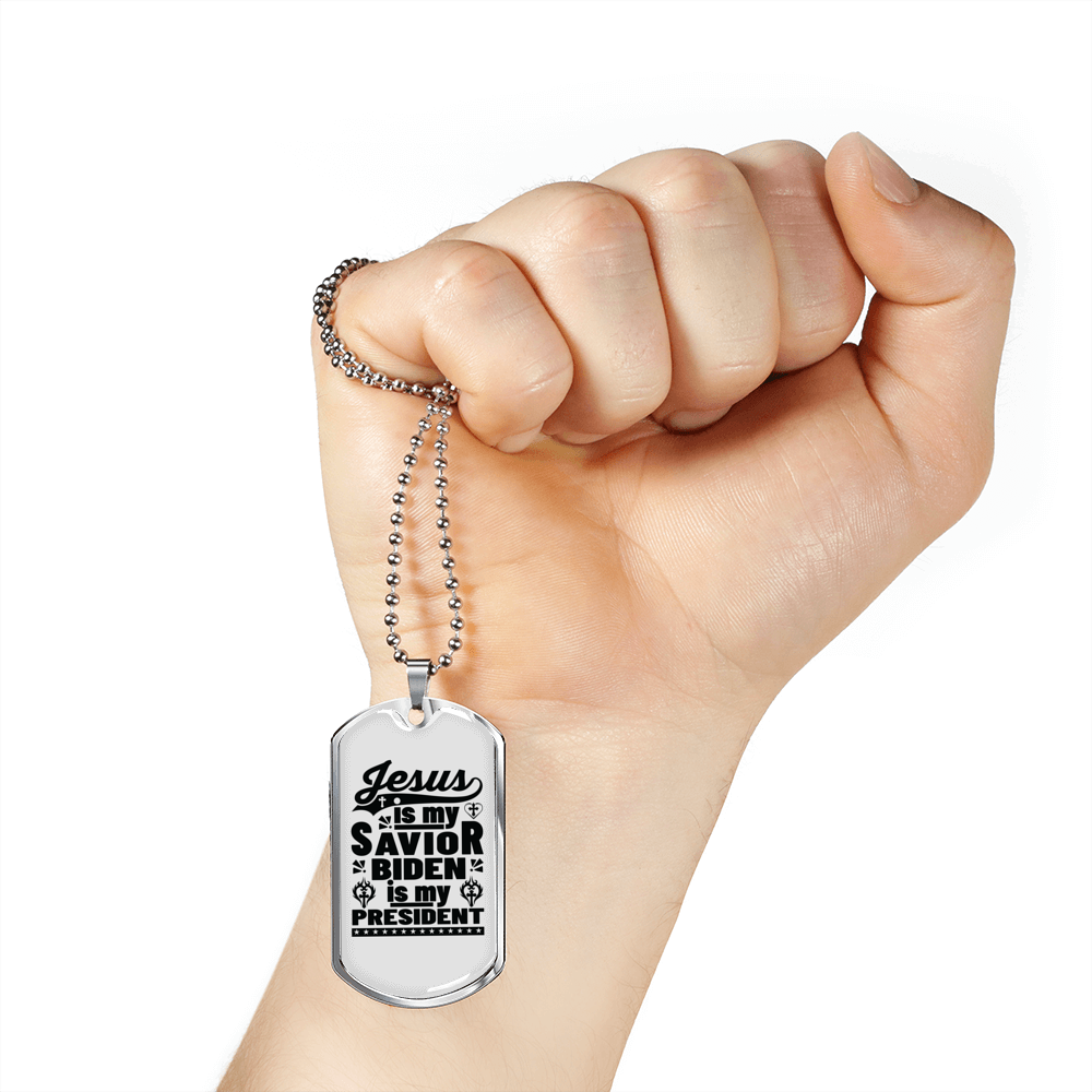 Jesus Is My Savior Christian Necklace Stainless Steel or 18k Gold Dog Tag 24" Chain-Express Your Love Gifts