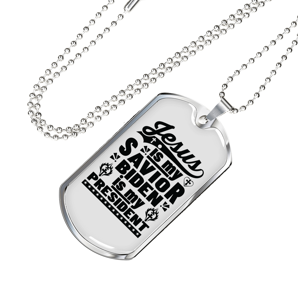 Jesus Is My Savior Christian Necklace Stainless Steel or 18k Gold Dog Tag 24" Chain-Express Your Love Gifts
