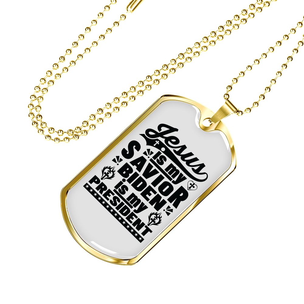 Jesus Is My Savior Christian Necklace Stainless Steel or 18k Gold Dog Tag 24" Chain-Express Your Love Gifts