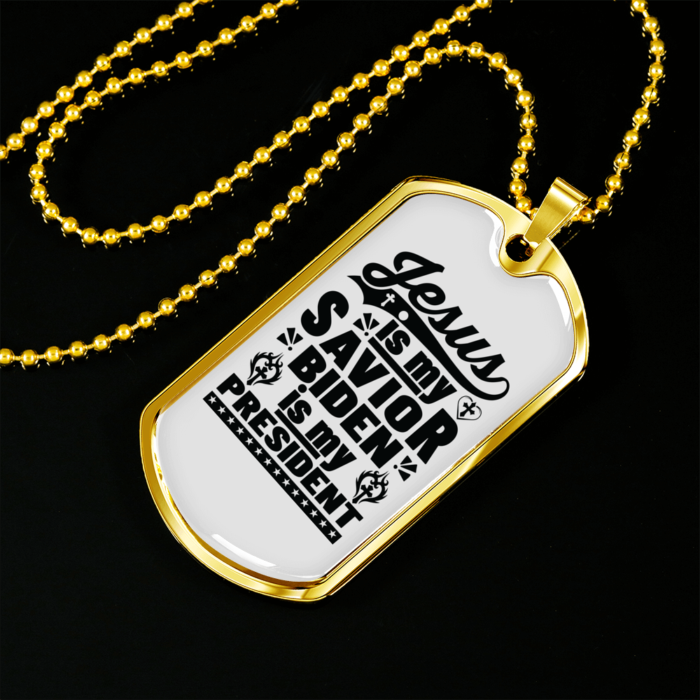 Jesus Is My Savior Christian Necklace Stainless Steel or 18k Gold Dog Tag 24" Chain-Express Your Love Gifts