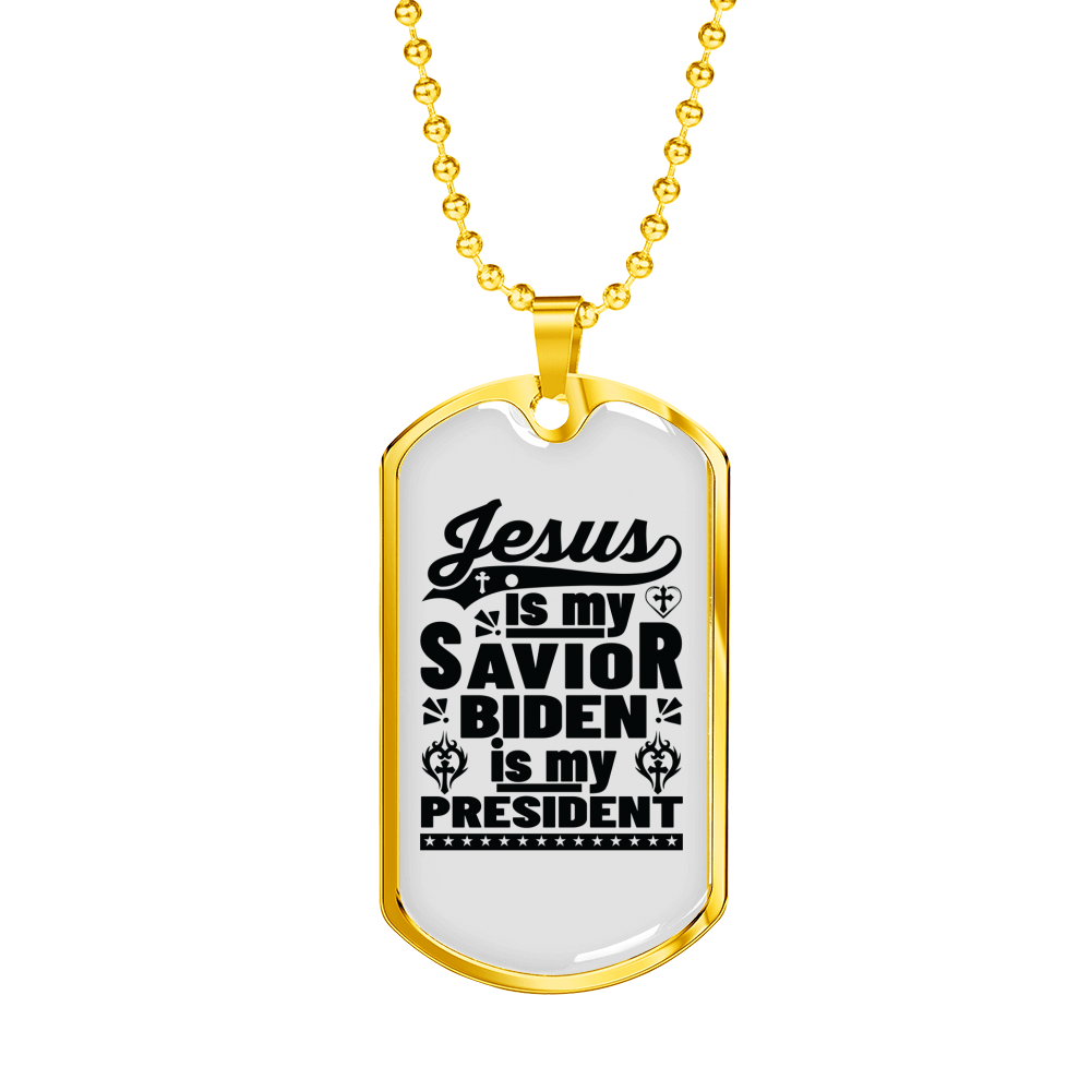 Jesus Is My Savior Christian Necklace Stainless Steel or 18k Gold Dog Tag 24" Chain-Express Your Love Gifts
