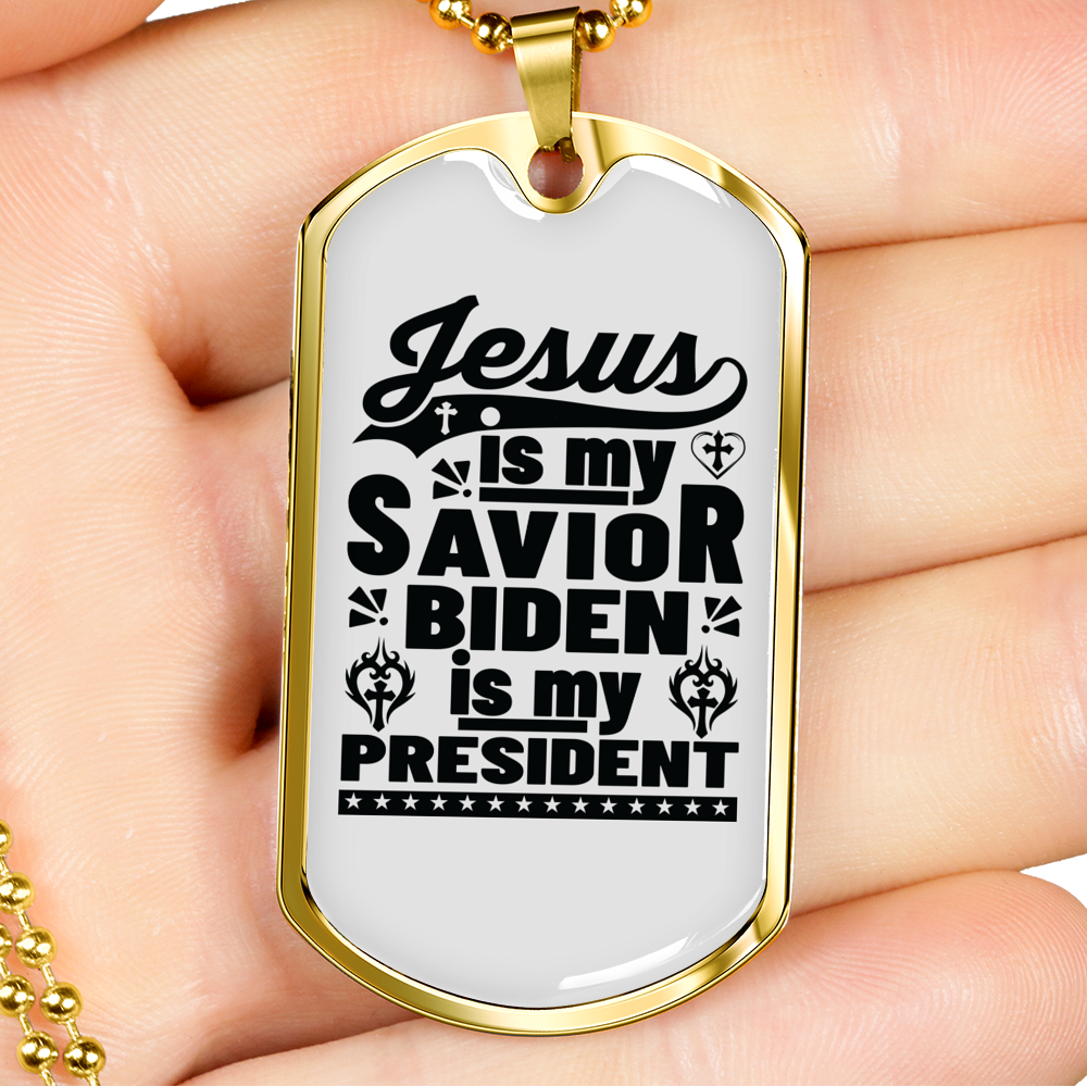 Jesus Is My Savior Christian Necklace Stainless Steel or 18k Gold Dog Tag 24" Chain-Express Your Love Gifts