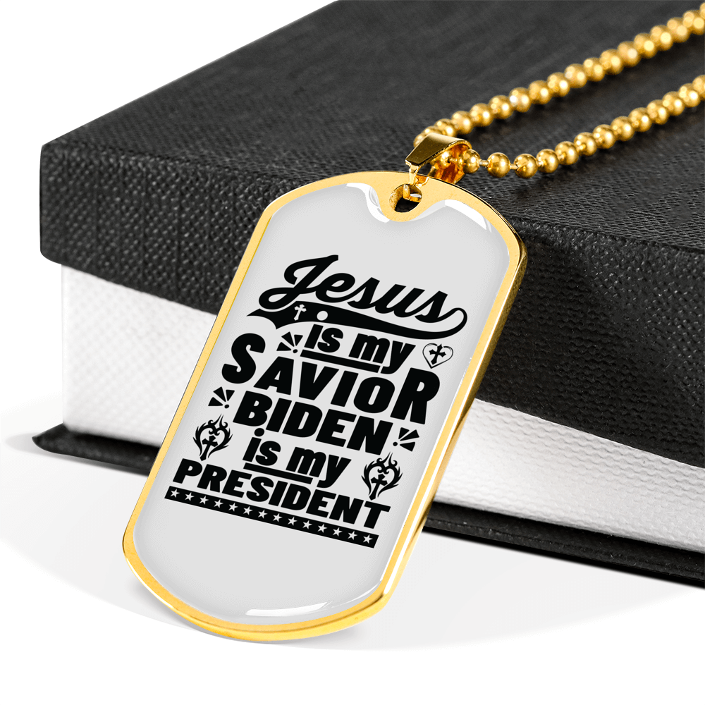 Jesus Is My Savior Christian Necklace Stainless Steel or 18k Gold Dog Tag 24" Chain-Express Your Love Gifts