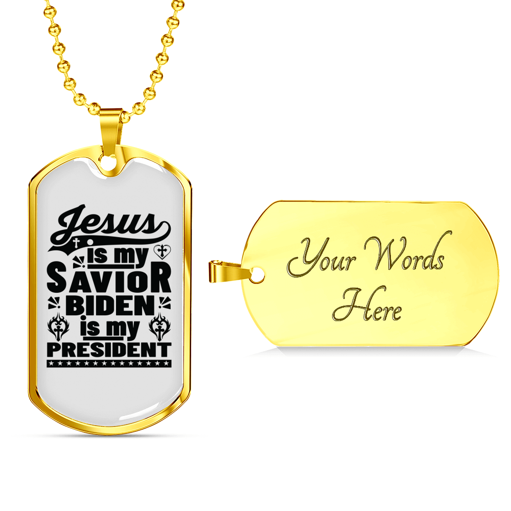 Jesus Is My Savior Christian Necklace Stainless Steel or 18k Gold Dog Tag 24" Chain-Express Your Love Gifts