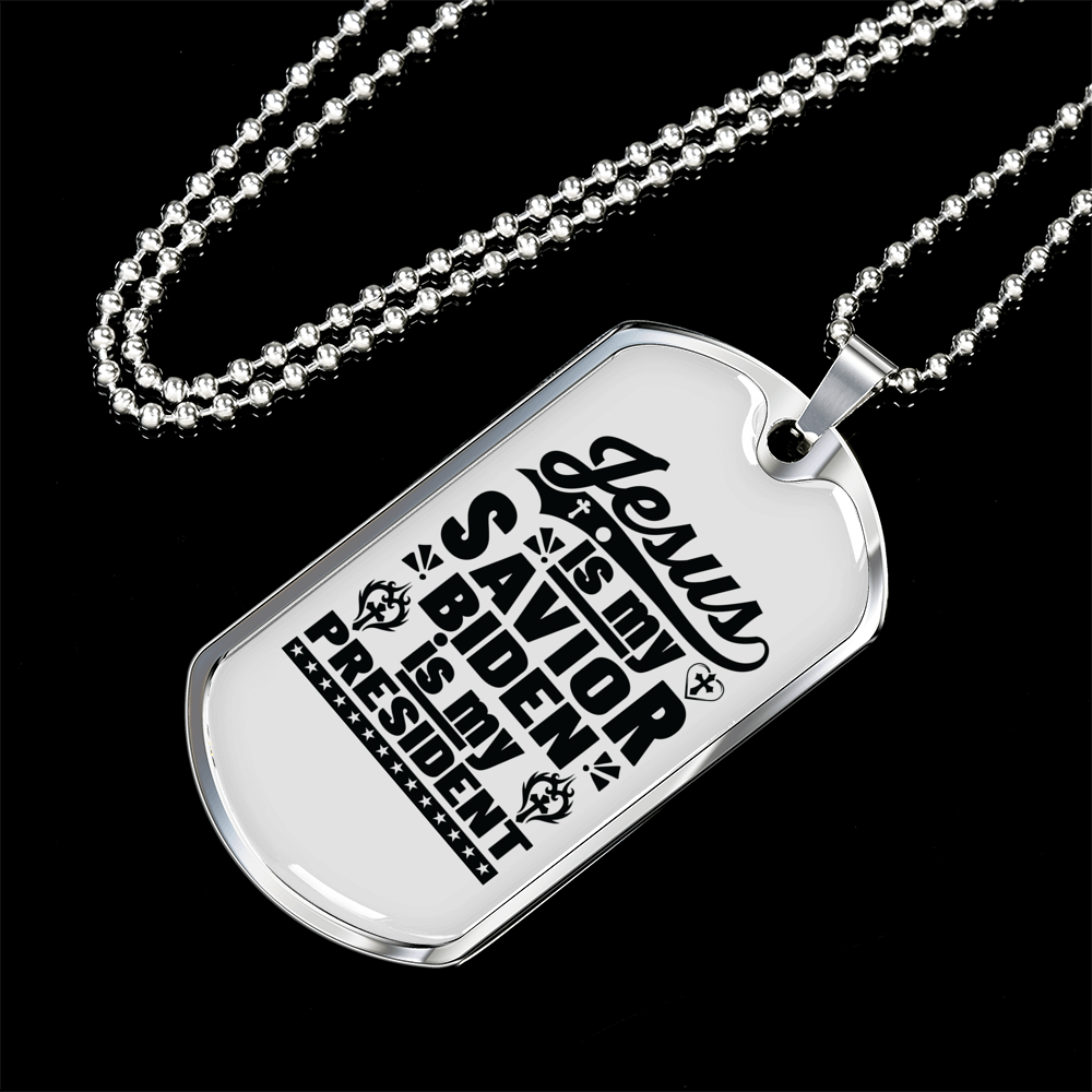 Jesus Is My Savior Christian Necklace Stainless Steel or 18k Gold Dog Tag 24" Chain-Express Your Love Gifts