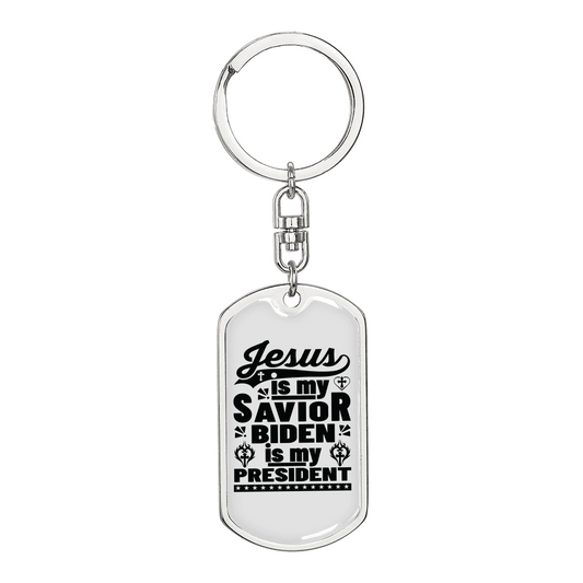 Jesus Is My Savior Keychain Stainless Steel or 18k Gold Dog Tag Keyring-Express Your Love Gifts