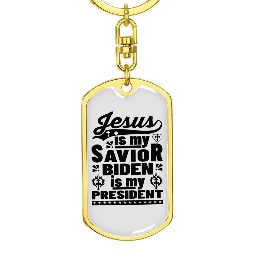 Jesus Is My Savior Keychain Stainless Steel or 18k Gold Dog Tag Keyring-Express Your Love Gifts