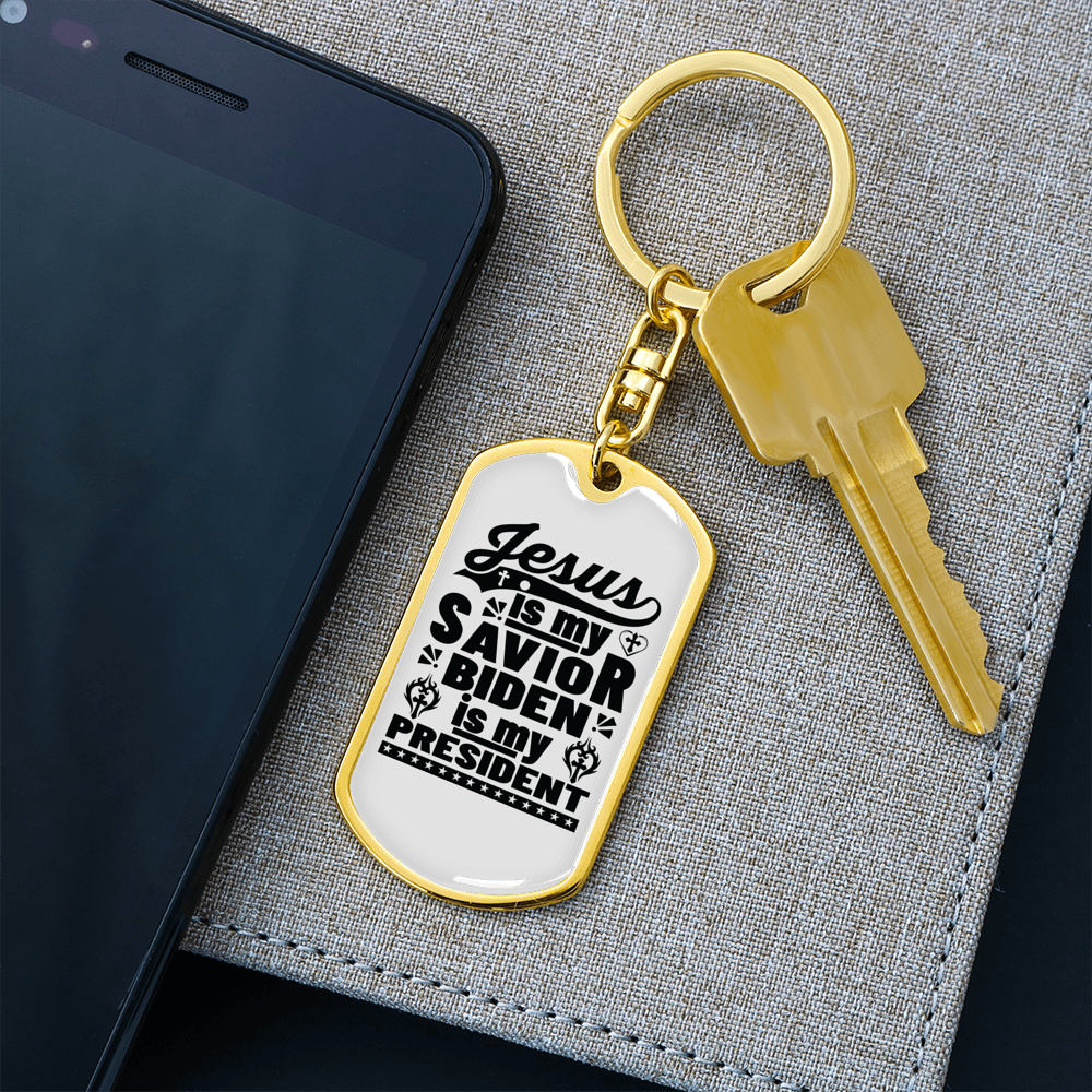 Jesus Is My Savior Keychain Stainless Steel or 18k Gold Dog Tag Keyring-Express Your Love Gifts