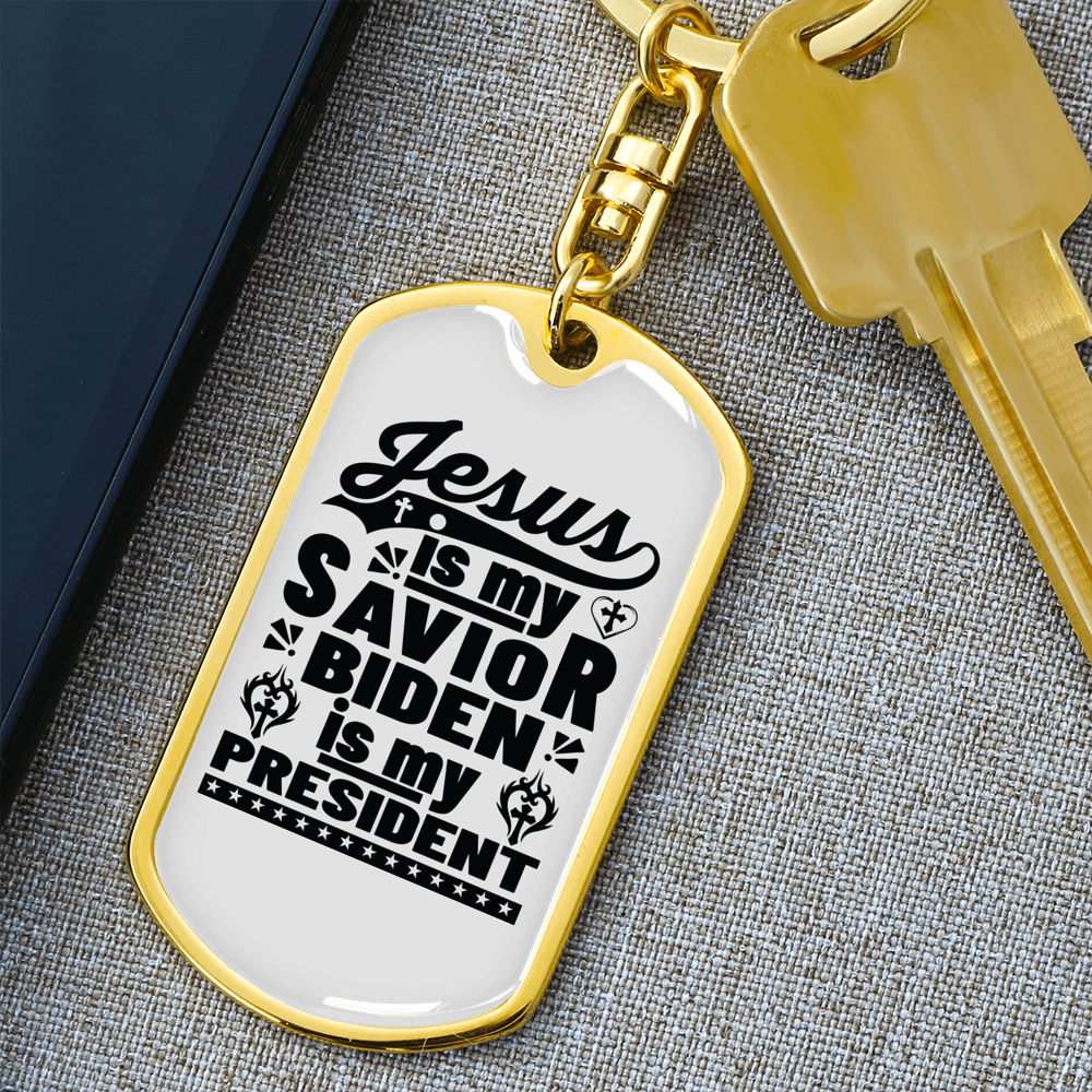 Jesus Is My Savior Keychain Stainless Steel or 18k Gold Dog Tag Keyring-Express Your Love Gifts