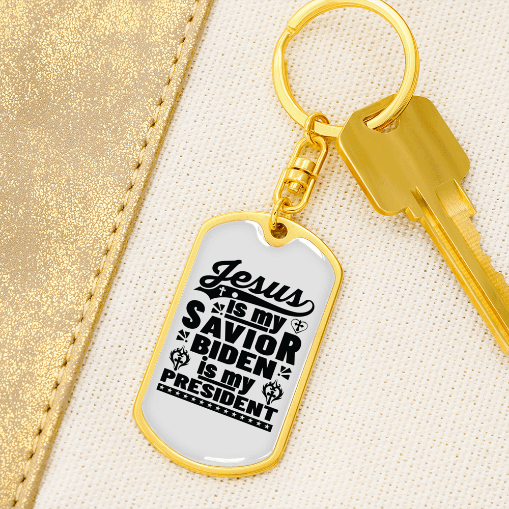 Jesus Is My Savior Keychain Stainless Steel or 18k Gold Dog Tag Keyring-Express Your Love Gifts