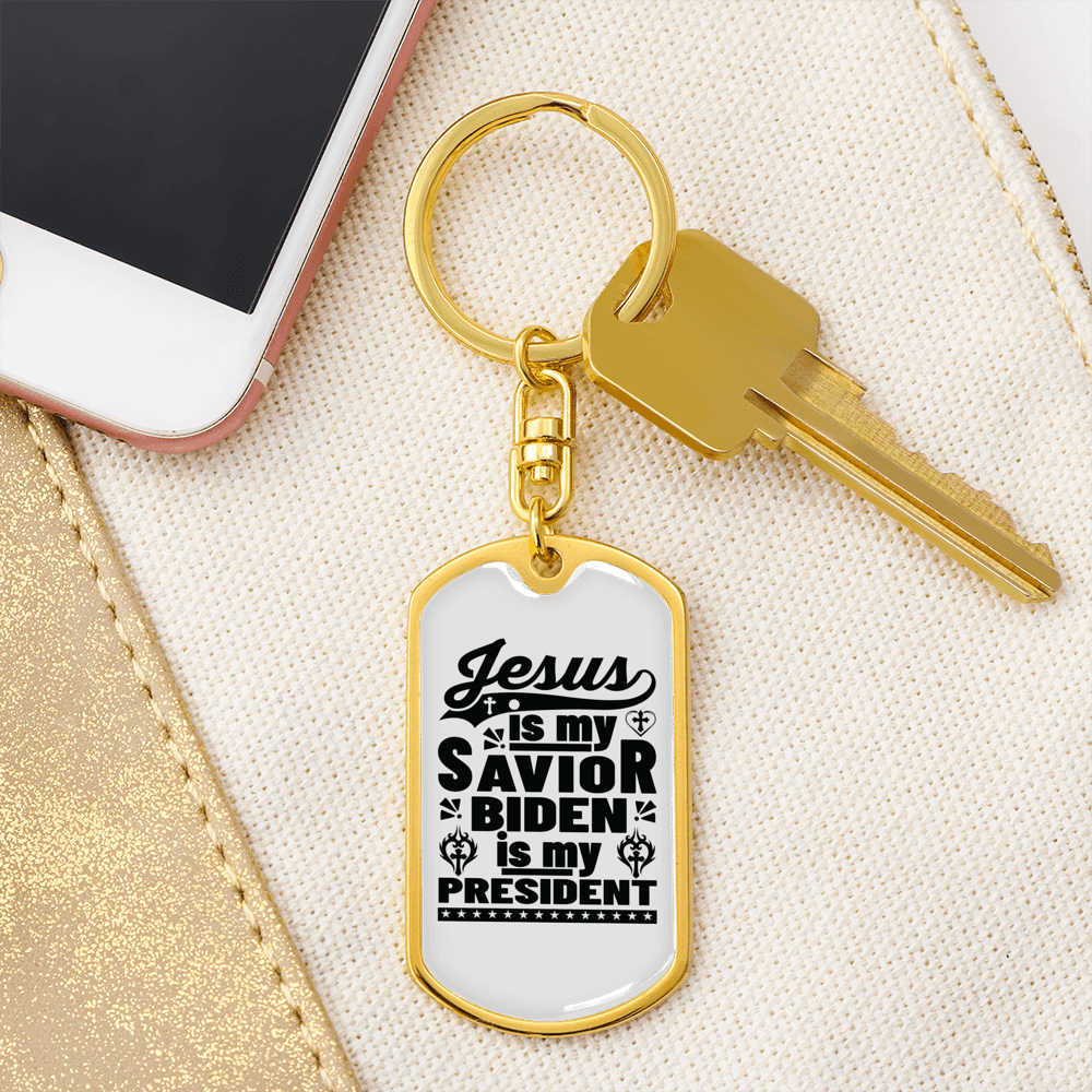 Jesus Is My Savior Keychain Stainless Steel or 18k Gold Dog Tag Keyring-Express Your Love Gifts