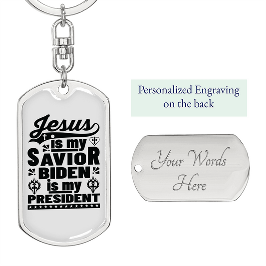Jesus Is My Savior Keychain Stainless Steel or 18k Gold Dog Tag Keyring-Express Your Love Gifts