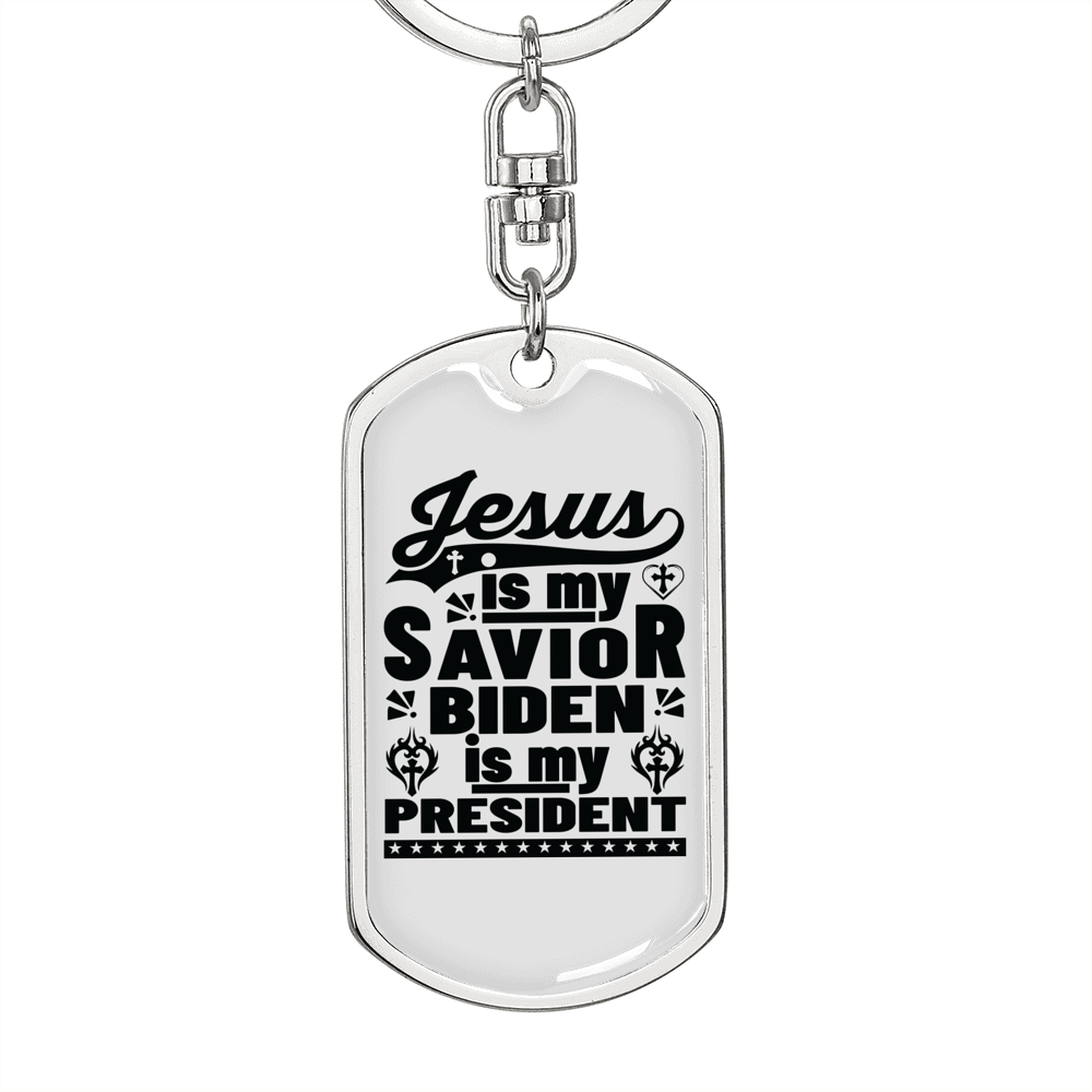 Jesus Is My Savior Keychain Stainless Steel or 18k Gold Dog Tag Keyring-Express Your Love Gifts