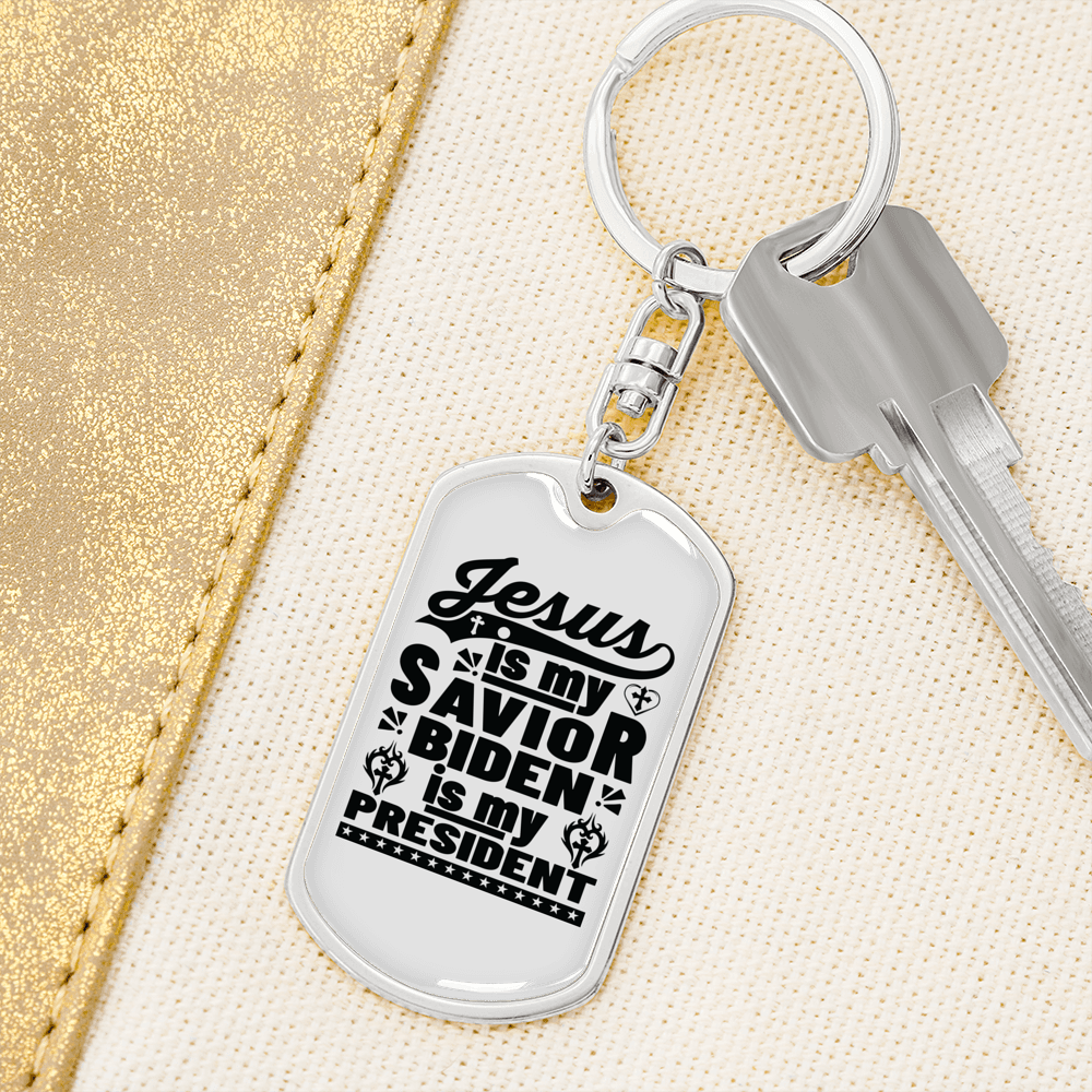 Jesus Is My Savior Keychain Stainless Steel or 18k Gold Dog Tag Keyring-Express Your Love Gifts