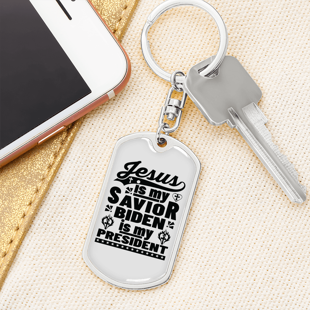 Jesus Is My Savior Keychain Stainless Steel or 18k Gold Dog Tag Keyring-Express Your Love Gifts