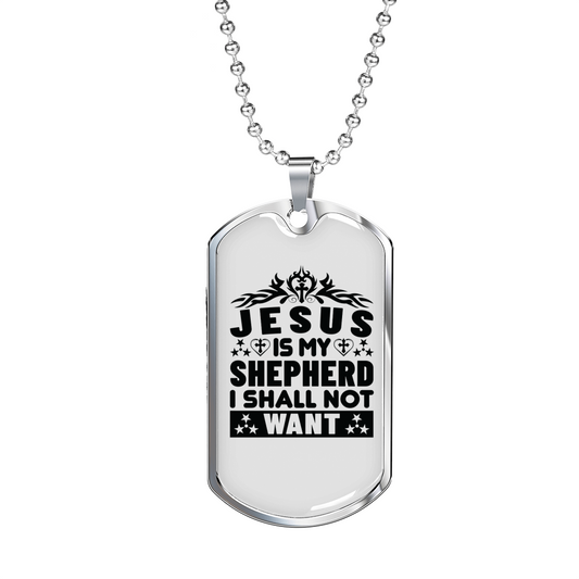 Jesus Is My Shepherd Christian Necklace Stainless Steel or 18k Gold Dog Tag 24" Chain-Express Your Love Gifts