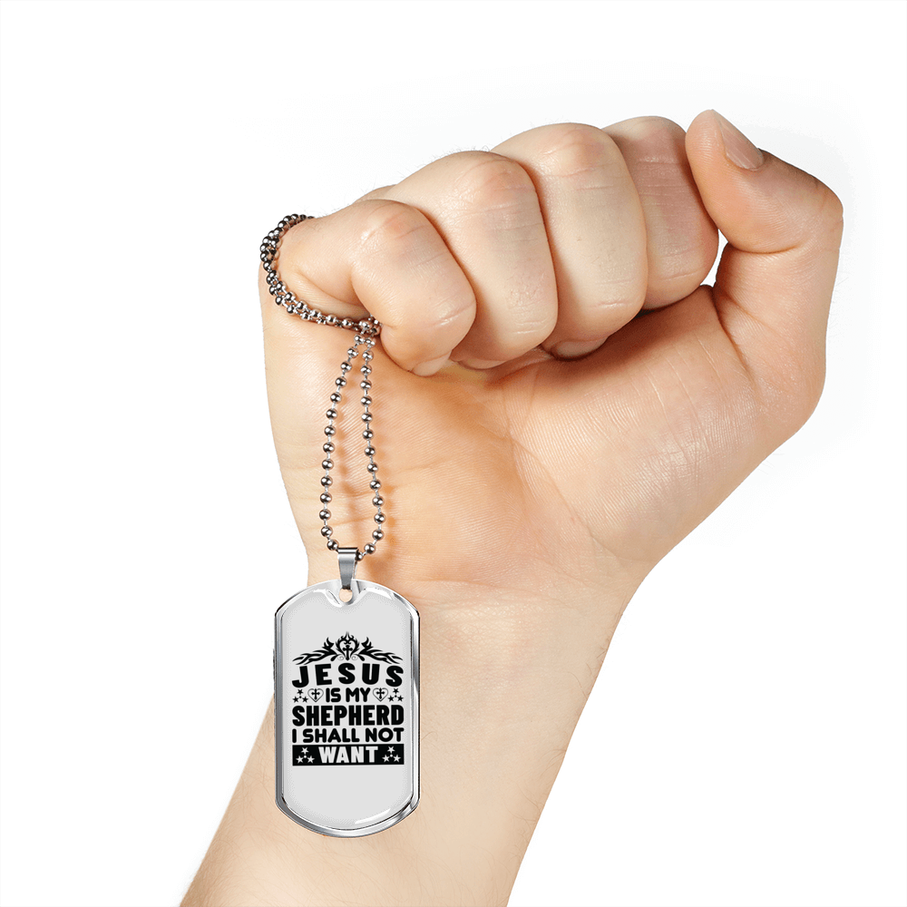 Jesus Is My Shepherd Christian Necklace Stainless Steel or 18k Gold Dog Tag 24" Chain-Express Your Love Gifts