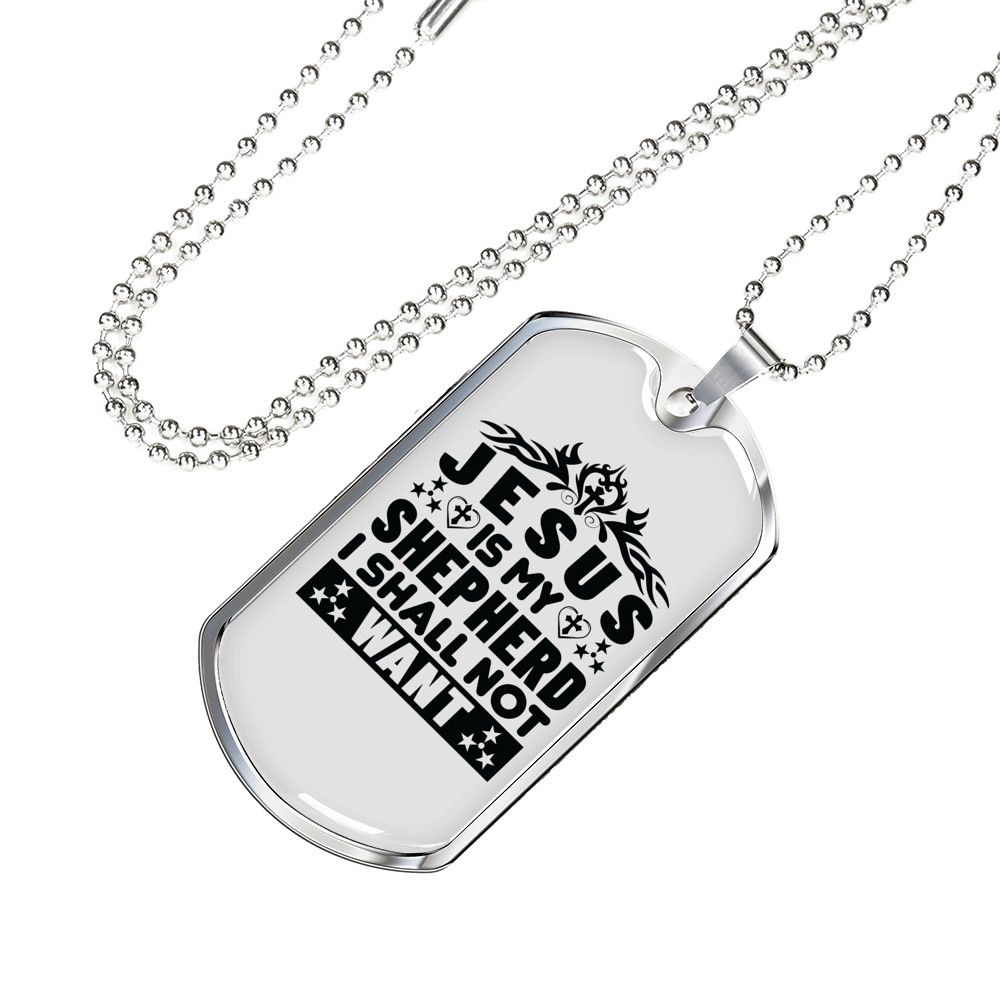 Jesus Is My Shepherd Christian Necklace Stainless Steel or 18k Gold Dog Tag 24" Chain-Express Your Love Gifts