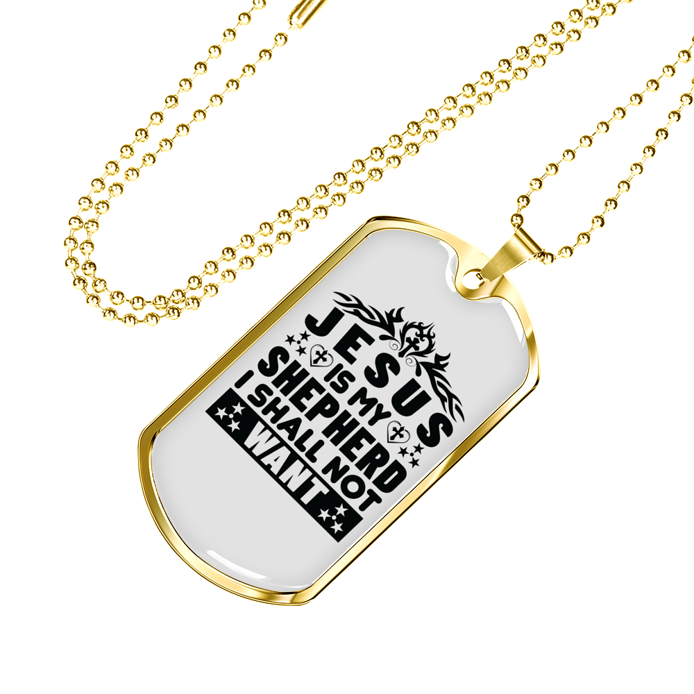 Jesus Is My Shepherd Christian Necklace Stainless Steel or 18k Gold Dog Tag 24" Chain-Express Your Love Gifts