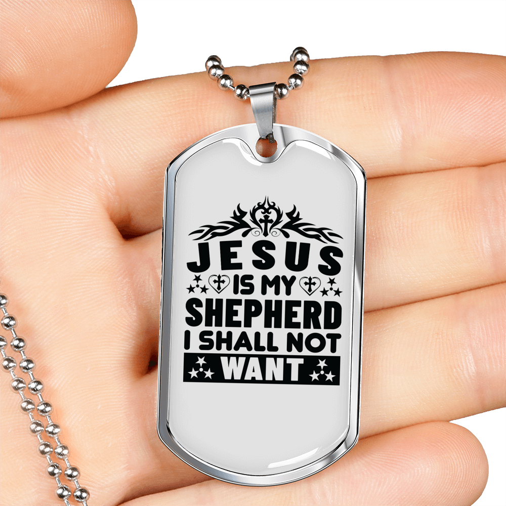 Jesus Is My Shepherd Christian Necklace Stainless Steel or 18k Gold Dog Tag 24" Chain-Express Your Love Gifts